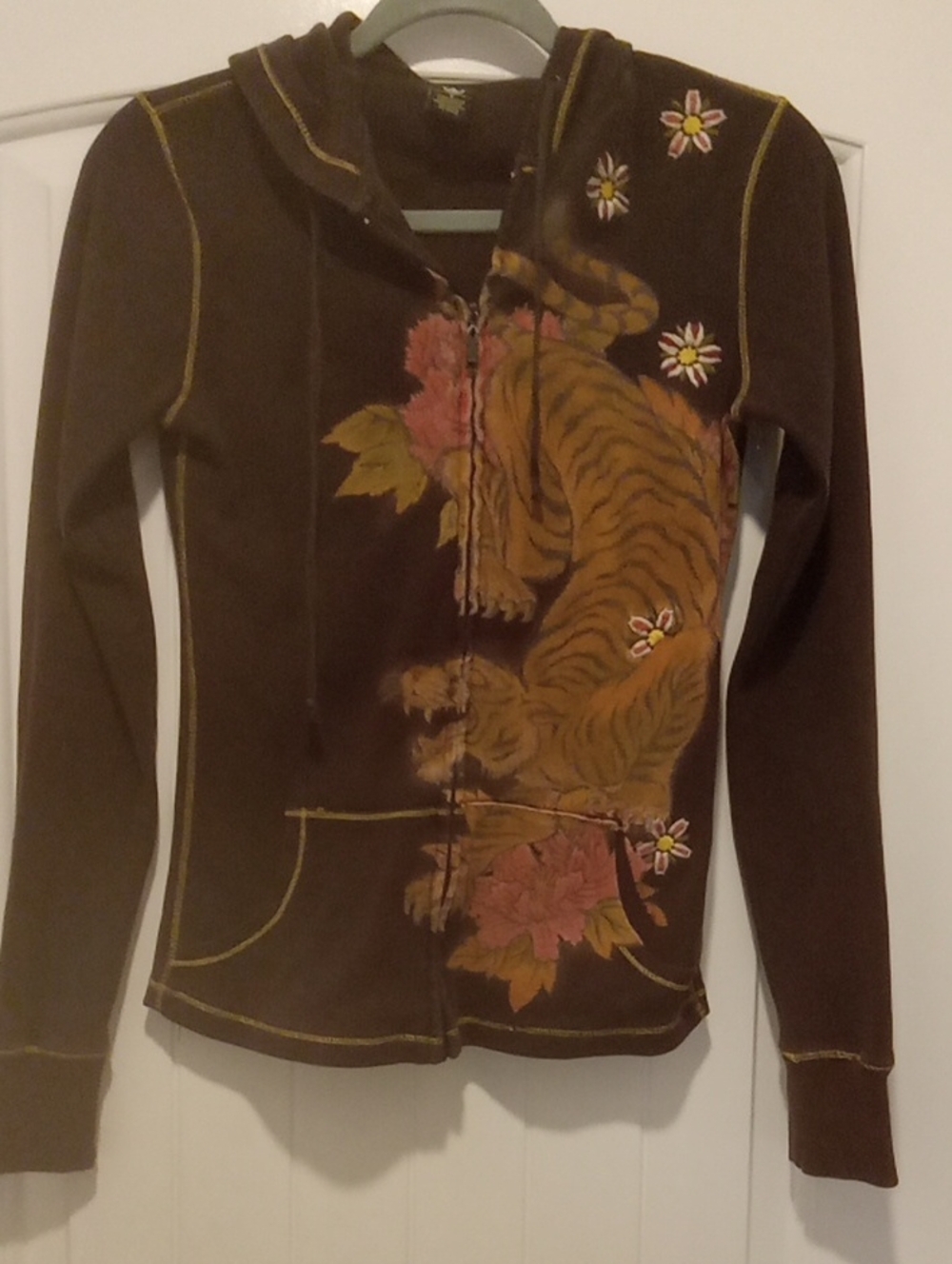 Lucky Black Floral Tiger Zip Hoodie